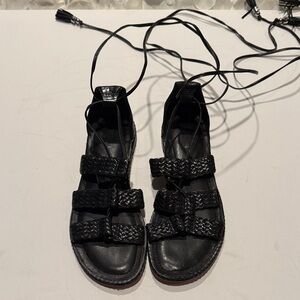 Michael Kors Black Woven Leather Gladiator Lace-Up Sandals